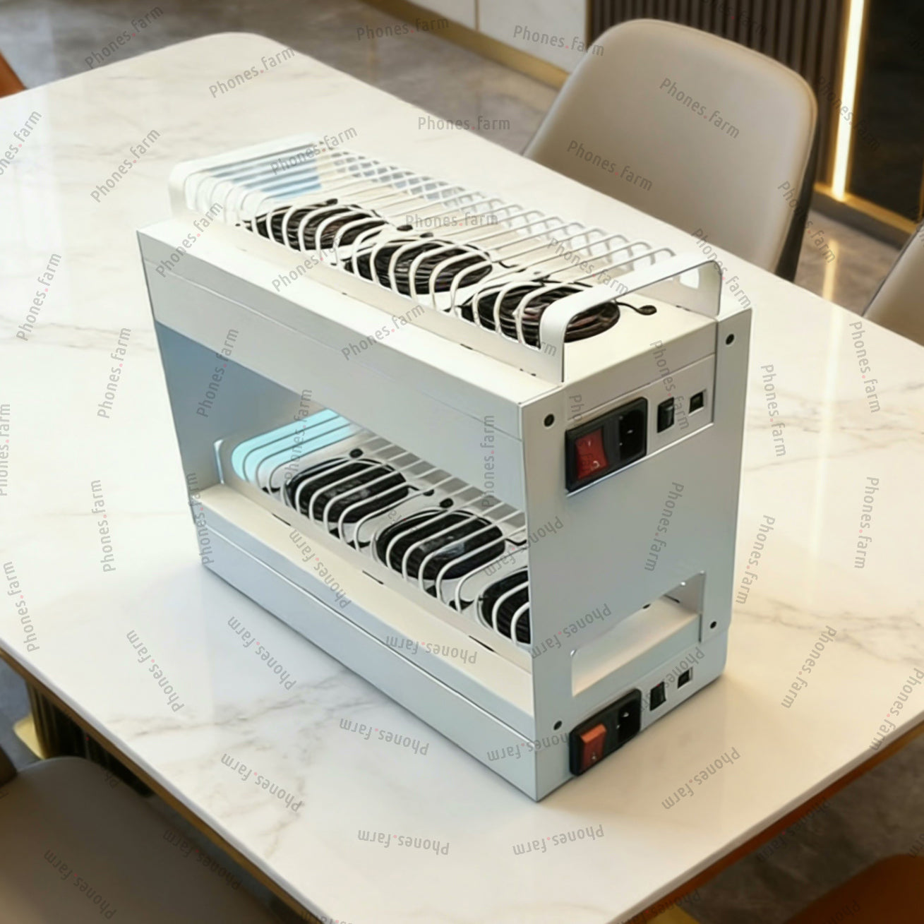 Soporte para granja de teléfonos con 20 puertos USB, concentrador de carga, caja de granja de robots para teléfonos, configuración