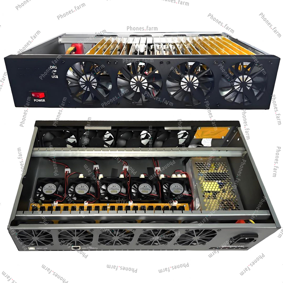 Rack mount 14 Fans Phone Farm Rack Box Phone Chassis OTG Ethernet Comp ...