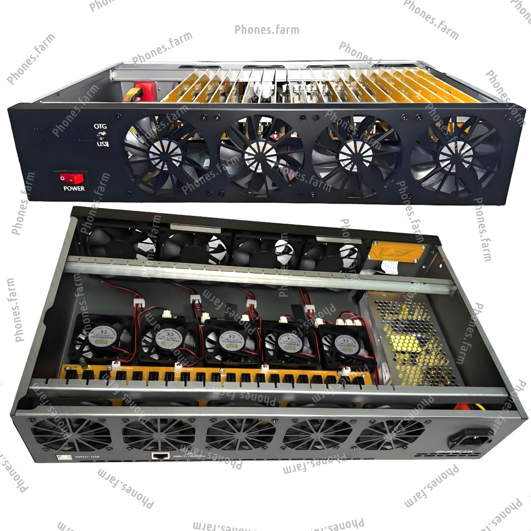 Rack mount 14 Fans Phone Farm Rack Box Phone Chassis OTG Ethernet Compatible