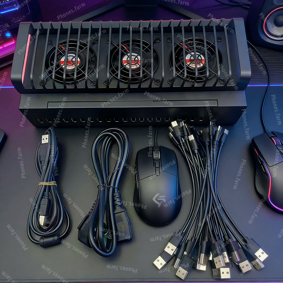Soporte para granja de teléfonos con 20 puertos USB, concentrador de carga, caja de granja de robots para teléfonos, configuración