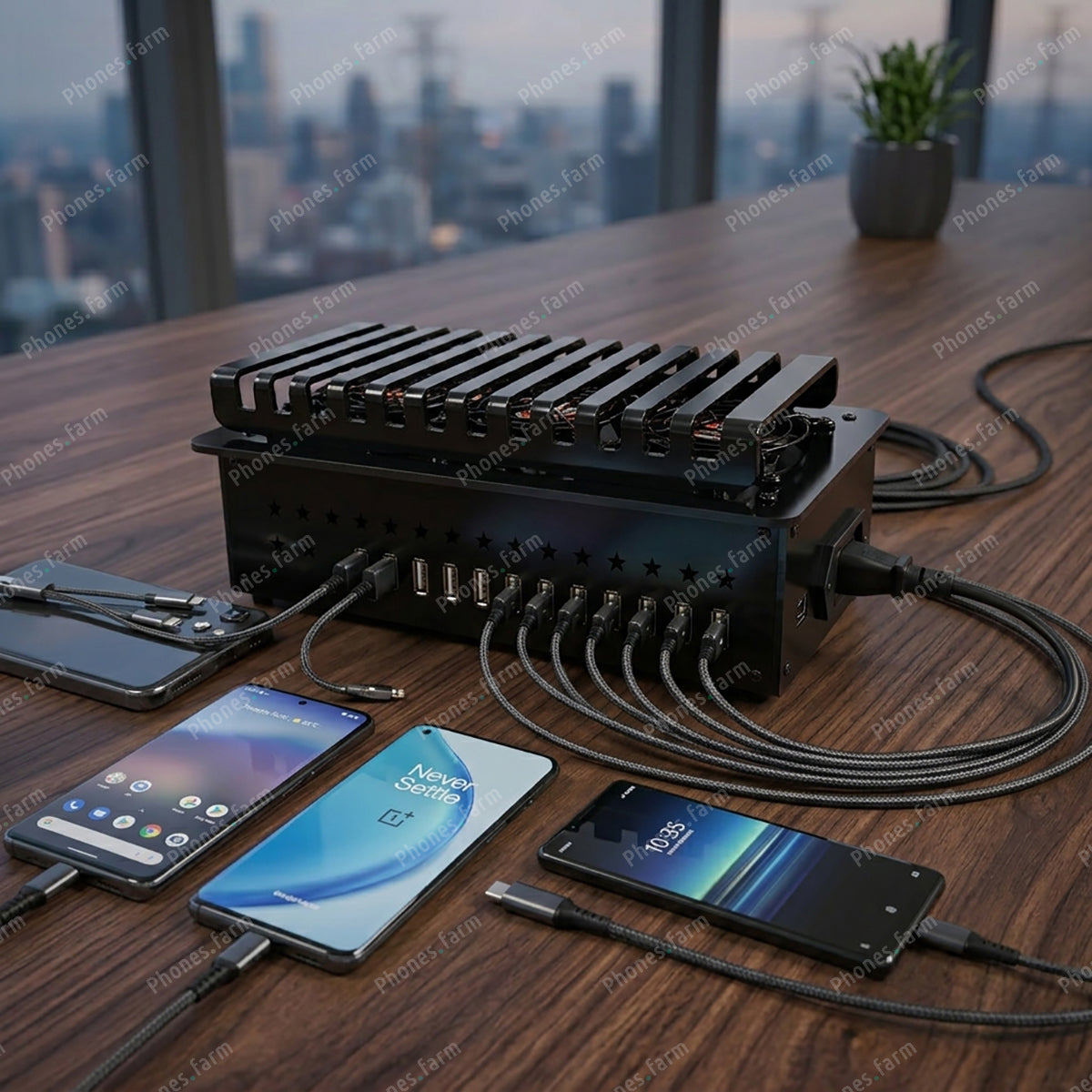 موزع USB متعدد الهواتف مع مراوح تبريد | Phones Farm
